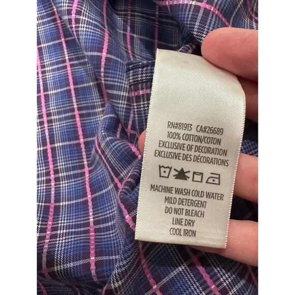 Robert Graham Plaid Classic Fit Blue Pink Cotton Long Sleeve Shirt, XL - Picture 6 of 10